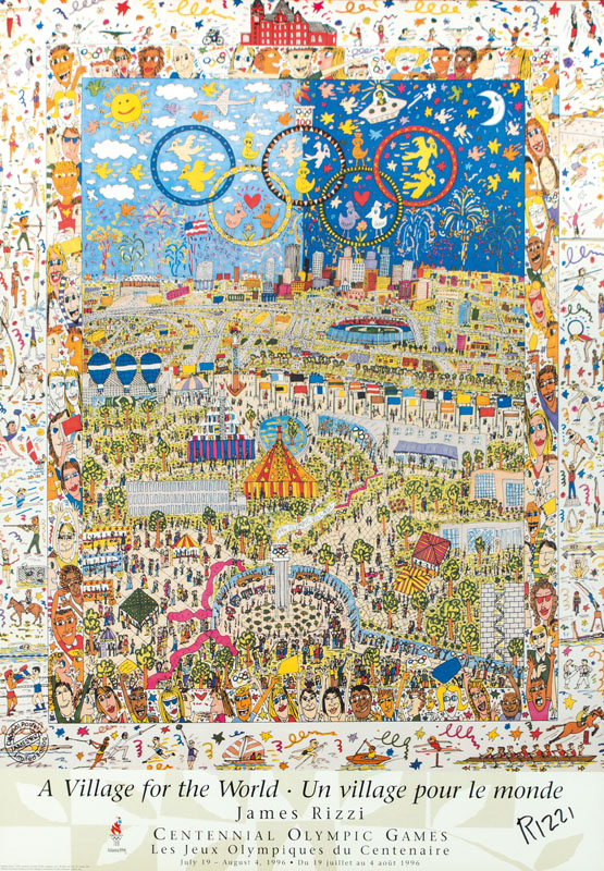 James Rizzi, 1950-2011, Plakat zu Olympia Altanta 1996, handsign., verso mit Zertifikat, ca. 101x71 cm, unter Glas gerahmt, gesamt ca.125x94,5 cm