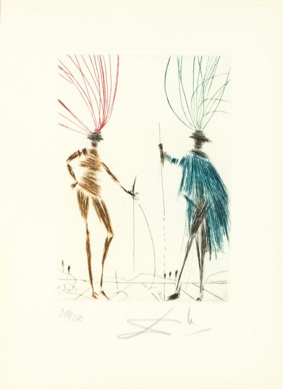 Salvador Dali, 1904-1989, Two gentlemen of Verona, Farbradierung, handsign., num. 218/250, Platte 17x12 cm, unter Glas gerahmt, Provenienz: Erwerb ...