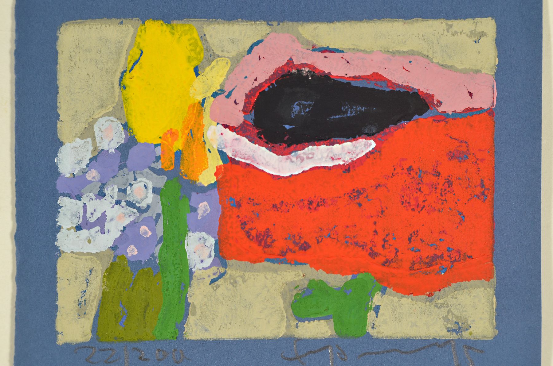 Klaus Fussmann, geb. 1938 Velbert, Mohn, Tulpe, Vergissmeinnicht, Farblinolschnitt, handsign., num. 22/200, Blattgr. 12x15 cm