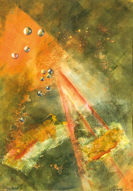 Martin Walde, geb. 1957, Unikat, Mischtechnik auf Papier Blattgr. ca. 50x34 cm, PP, unter Glas gerahmt, gesamt ca.80x60 cm