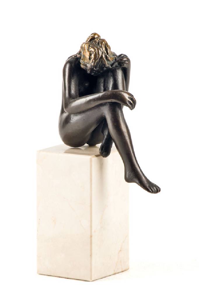 Bruno Bruni, geb. 1935 Gradara, kleine Venus, Bronzeskulptur auf weißem Marmorsockel, sign., num. 283/1250, ca. 10x9 cm, inkl. Sockel ca. 19x9 cm