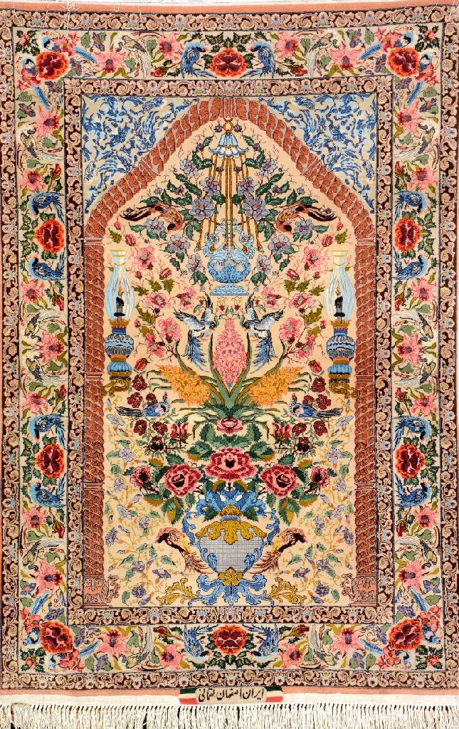 Esfahan "Loghmani" fein (Signiert), Persien, ca. 20 Jahre alt, Korkwolle mit und auf Seide, ca. 162 x 110 cm, EHZ: 2 (fachkundig ...
