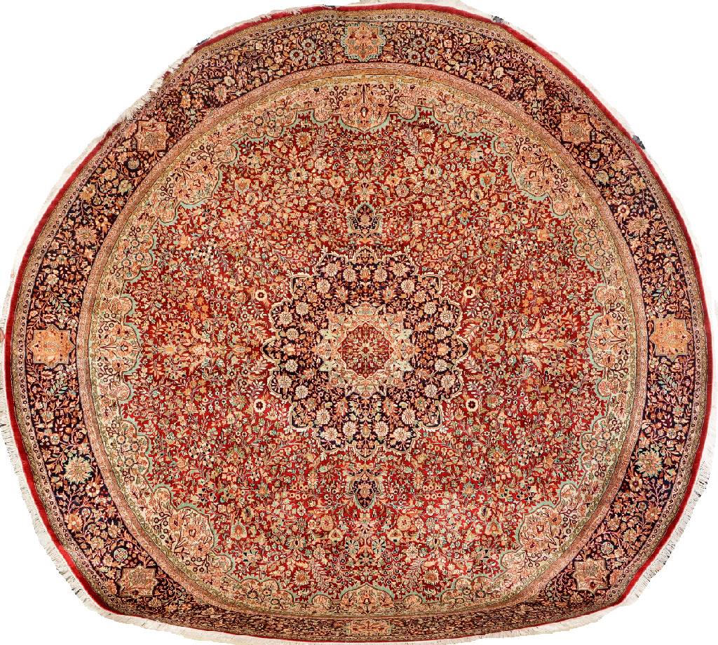 Seiden Kashmir (Rund), Indien, ca. 20 Jahre, Kunstseide, ca. 350 cm Durchmesser, EHZ: 2 (fachkundig gereinigt)