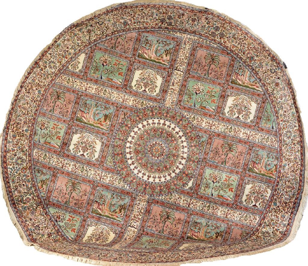 Seiden Kashmir (Rund), Persien, ca. 20 Jahre, Kunstseide, ca. 390 cm Durchmesser, EHZ: 2 (fachkundig gereinigt).