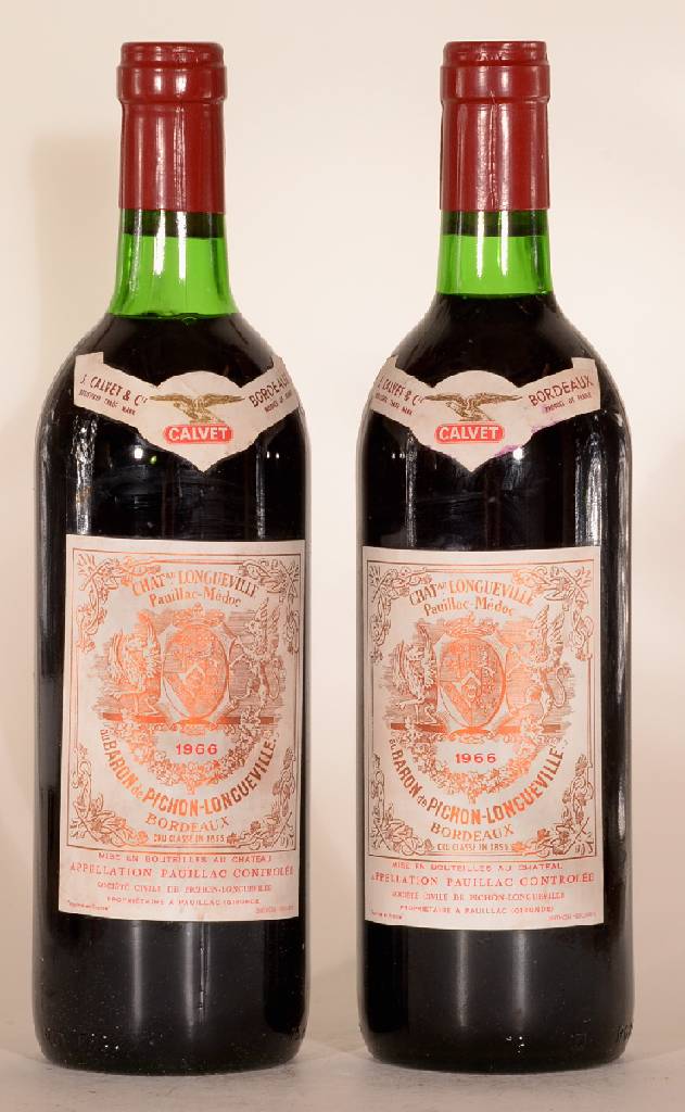 2 Flaschen 1966 Chateau Baron de Pichon Longueville, Pauillac, Grand Cru Classe, Füllstände: je ca. into neck, unverkostet, sehr gute ...