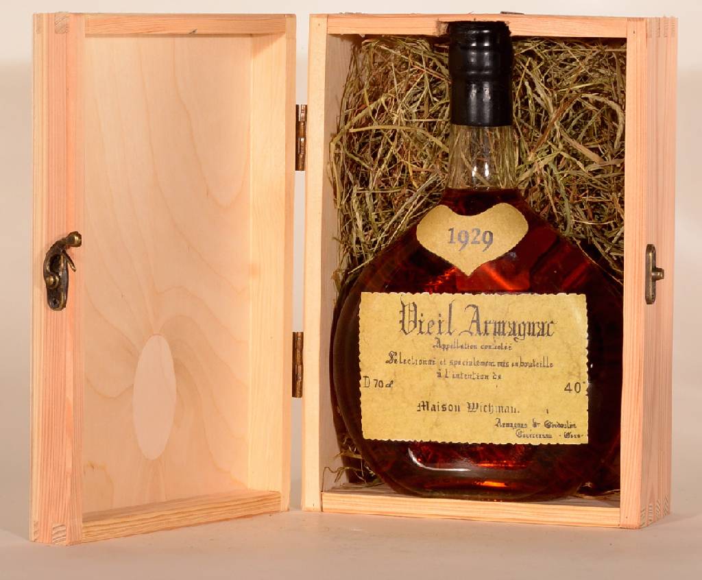 1 Flasche 1929 Vieil Armagnac, Goudoulin, ca. 70 cl, 40 % Vol., Abstand zwischen Kapselwachs und Armagnac: ca. 3 cm, sehr guter Erhaltungszustand, ...