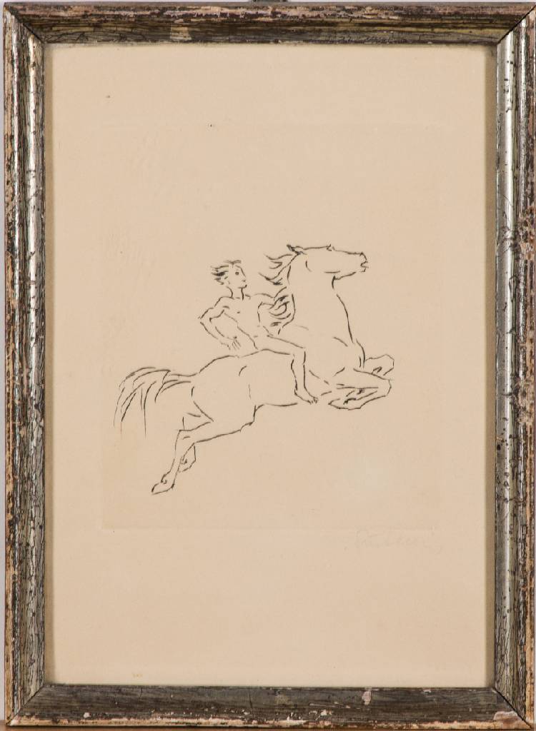 Renée Sintenis, 1888-1965, Reiter, Radierung, Platte 14,5x12 cm, unter Glas gerahmt, gesamt 26x19 cm