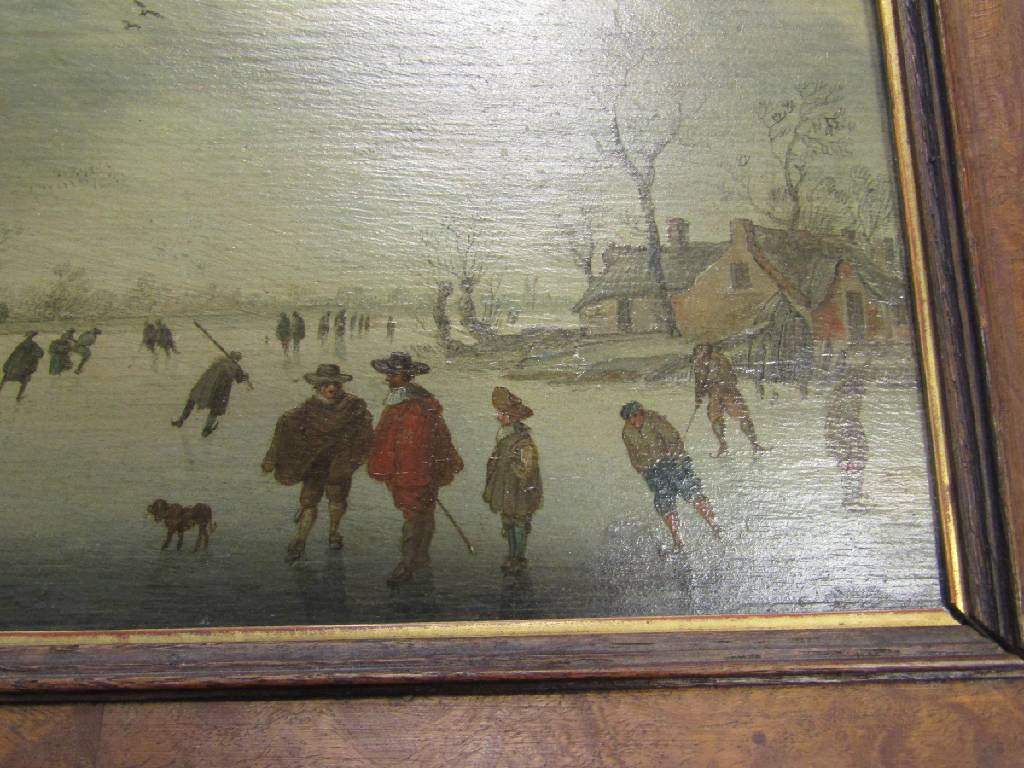 Detail d: Unbekannter Maler, Niederlande, 18. Jh., Eisvergnügen, Öl/Holz, unsigniert, ca. 13x.21.5cm, R.