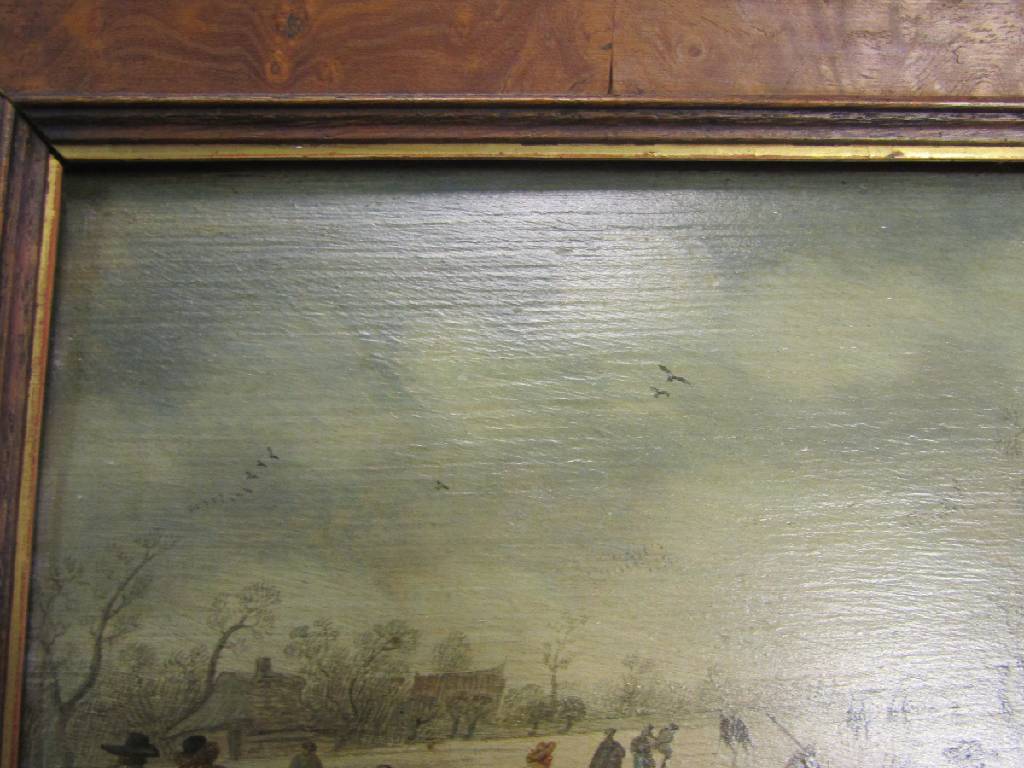 Detail e: Unbekannter Maler, Niederlande, 18. Jh., Eisvergnügen, Öl/Holz, unsigniert, ca. 13x.21.5cm, R.