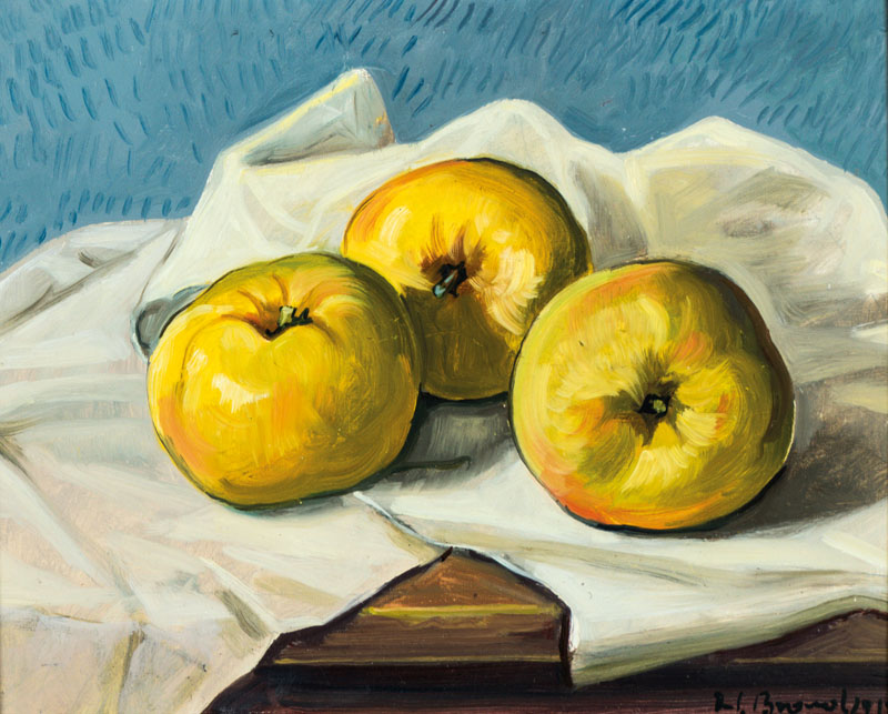 Werner Brand, geb. 1933, Äpfel, Öl/Platte, sign., 24x30 cm, Rahmen