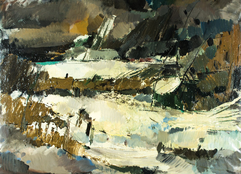 Fedde de Jong, 1915-1977 Niederlande, Ondergelopen Land, Öl/Lwd, sign., verso betitelt, ca. 110x150 cm, Rahmen