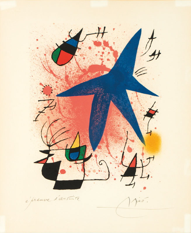 Joan Miró, 1893-1983, Blauer Stern, Farblithographie, handsign., bezeichnet E.A., unter Glas gerahmt, inkl. Zertifikat, Blattgr. 45x37 cm, gesamt ...