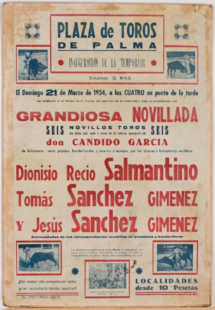 Detail a: Konvolut aus 2 Lithografien, Stierkampf in Spanien, Lithografien auf Karton angebracht, Originale aus 1954, Zustand altersgemäß mit Knicken und ...