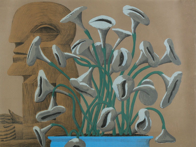 Horst Antes, geb. 1936, Blaue Vase, Farblithografie, handsign., num. 37/200, Blattgr. ca. 50x64,5 cm, unter Glas gerahmt, gesamt ca. 67x81cm