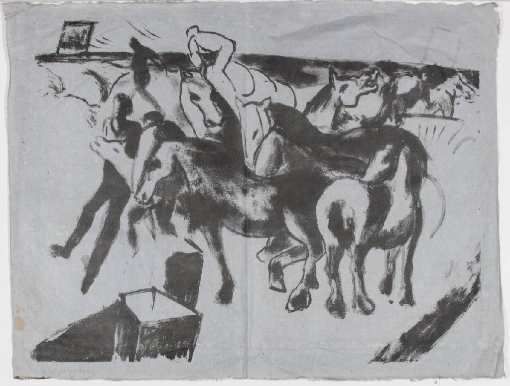 Rudolf Großmann, 1882-1941, Lithografie auf dünnem blauen Papier, handsign., Blattgr. 54x68 cm, Blatt mit Knicken und einem Fleck am li Blattrand