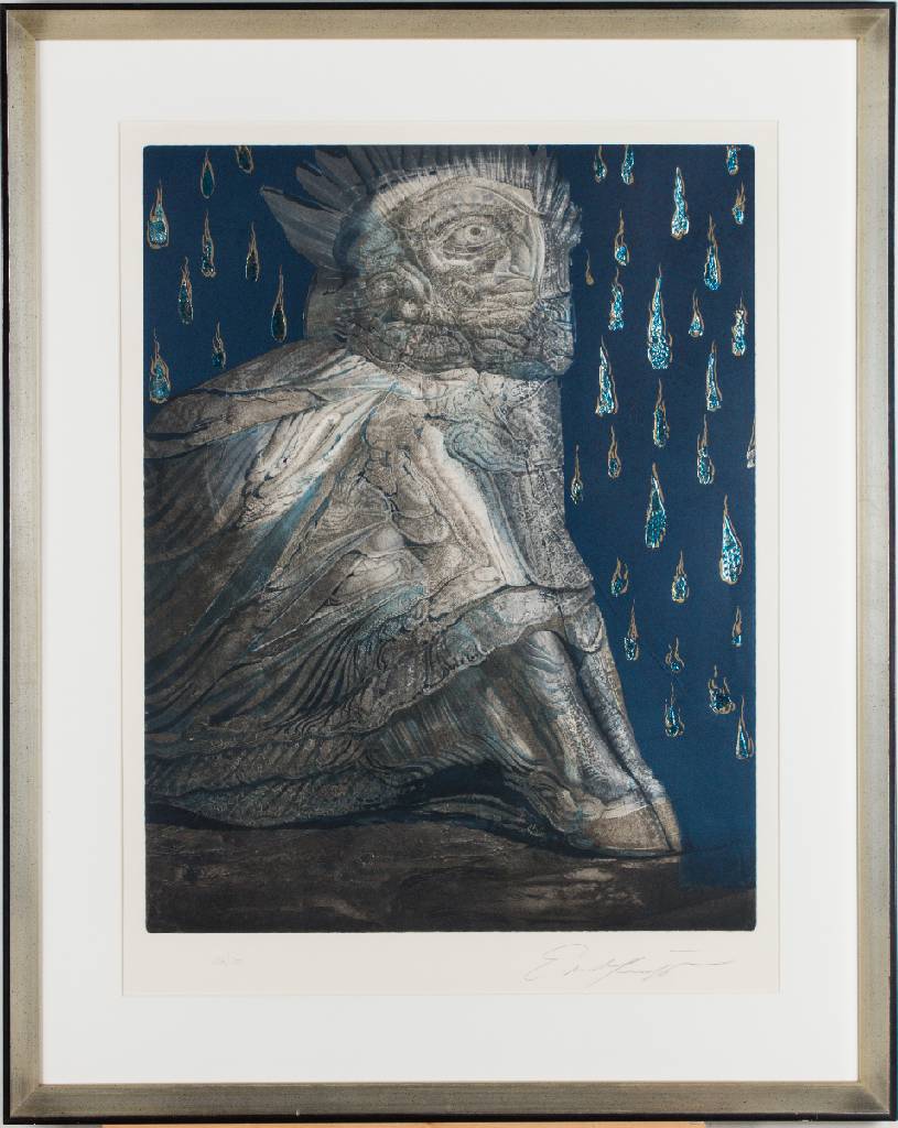 Ernst Fuchs, 1930-2015, Radierung mit Metallfolie-Einsatz, handsign., num. 134/300, Platte ca. 65x50 cm, unter Glas gerahmt, gesamt 92x73 cm