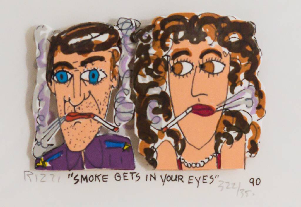 James Rizzi, 1950-2011, Smoke Get In Your Eyes, 3D-Konstruktion, 1990, handsign., num. 322/350, Motiv 5,5x7,5 cm, Blattgr. 12x14 cm