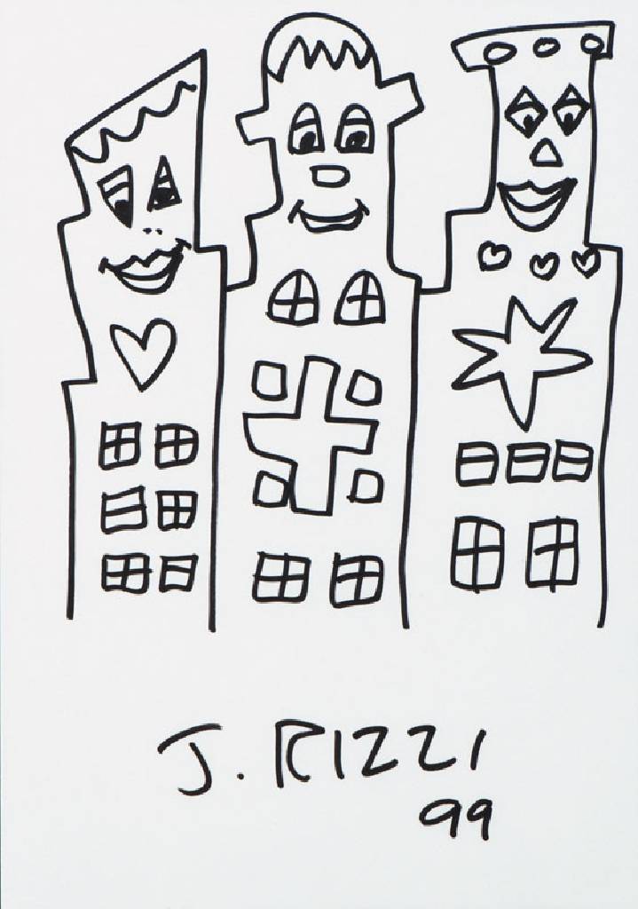James Rizzi, 1950-2011, Filzstiftzeichnung, sign., dat. 1999, Blattgr. 30x21 cm, unter Glas gerahmt, gesamt 42x33 cm