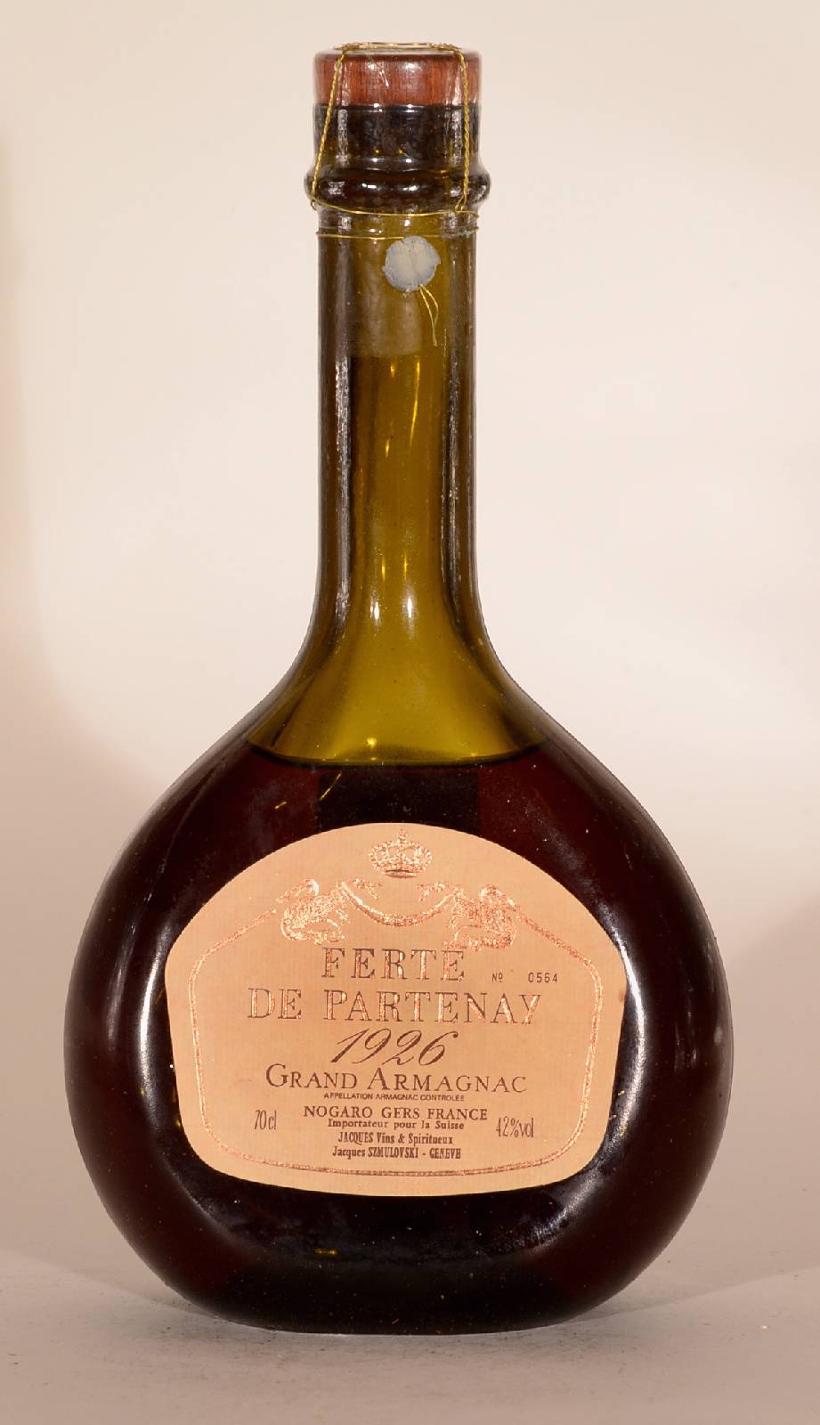 Detail b: 1 Flasche 1926 Ferte De Partenay Armagnac, ca. 70 cl, 42 % Vol, unverkostet, sehr guter Erhaltungszustand, sammelwürdig, sehr selten im Angebot, ...