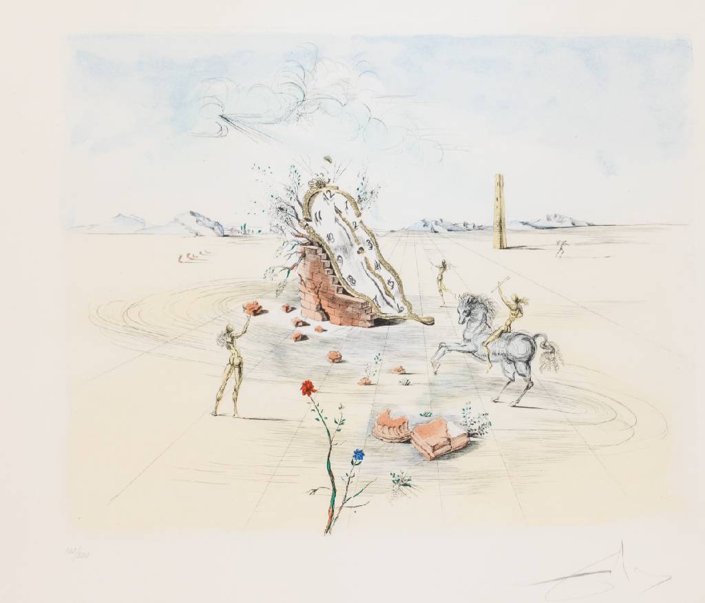 Salvador Dali, 1904-1989, Cavalier Cosmique,1982, Farbradierung, handsign., num. 102/300, Platte ca. 38x46 cm, unter Glas im gestalteten Rahmen ...