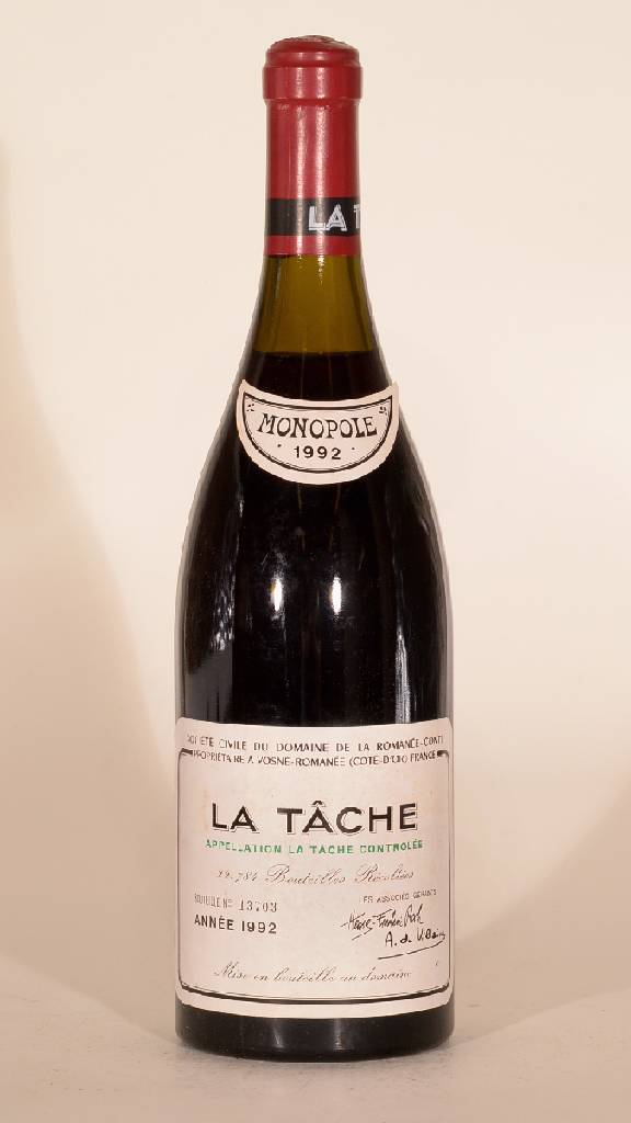 1 Flasche 1992 Domaine de La Romanee-Conti La Tache, Cote D´Or, ca. 75 cl, 13 % Vol., Abstand zwischen Kapsel und Wein: ca. 3 cm, unverkostet, sehr ...