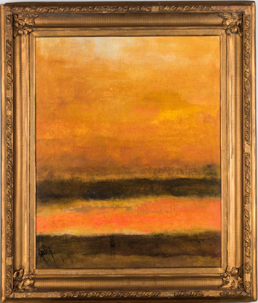 Gaston Galé, zeitgenössischer Belgischer Künstler, Komposition in Orange, Acryl/Lwd, sign., ca. 70x65 cm, Prunkrahmen