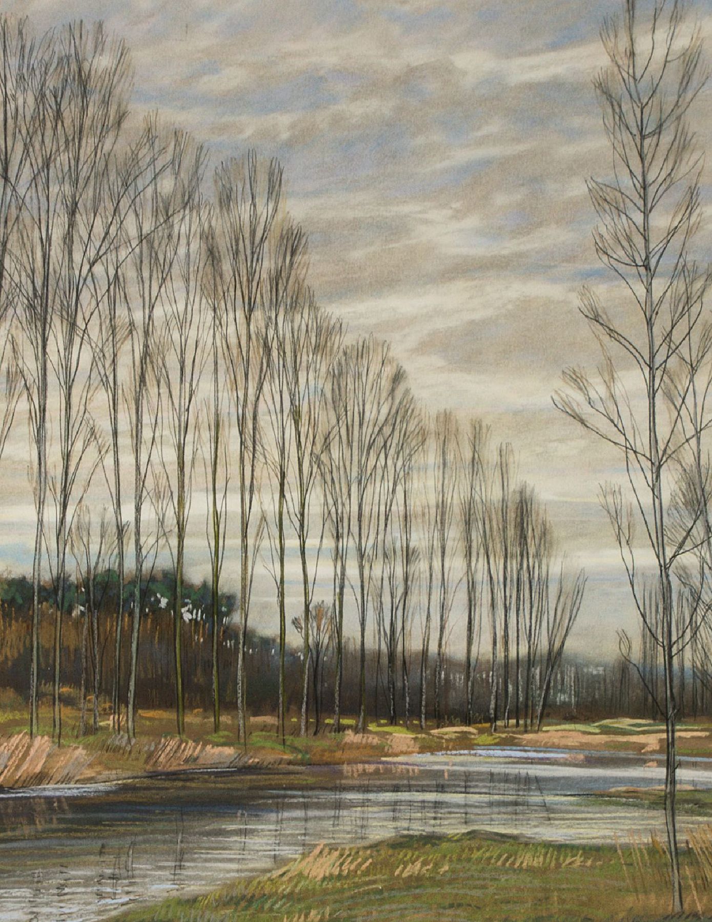 Werner Brand, geb. 1933 Löbau, Altwasser bei Jockgrimm, Pastell/Papier, sign., PP- Ausschnitt 57x41 cm, unter Glas gerahmt, gesamt 81x65 cm