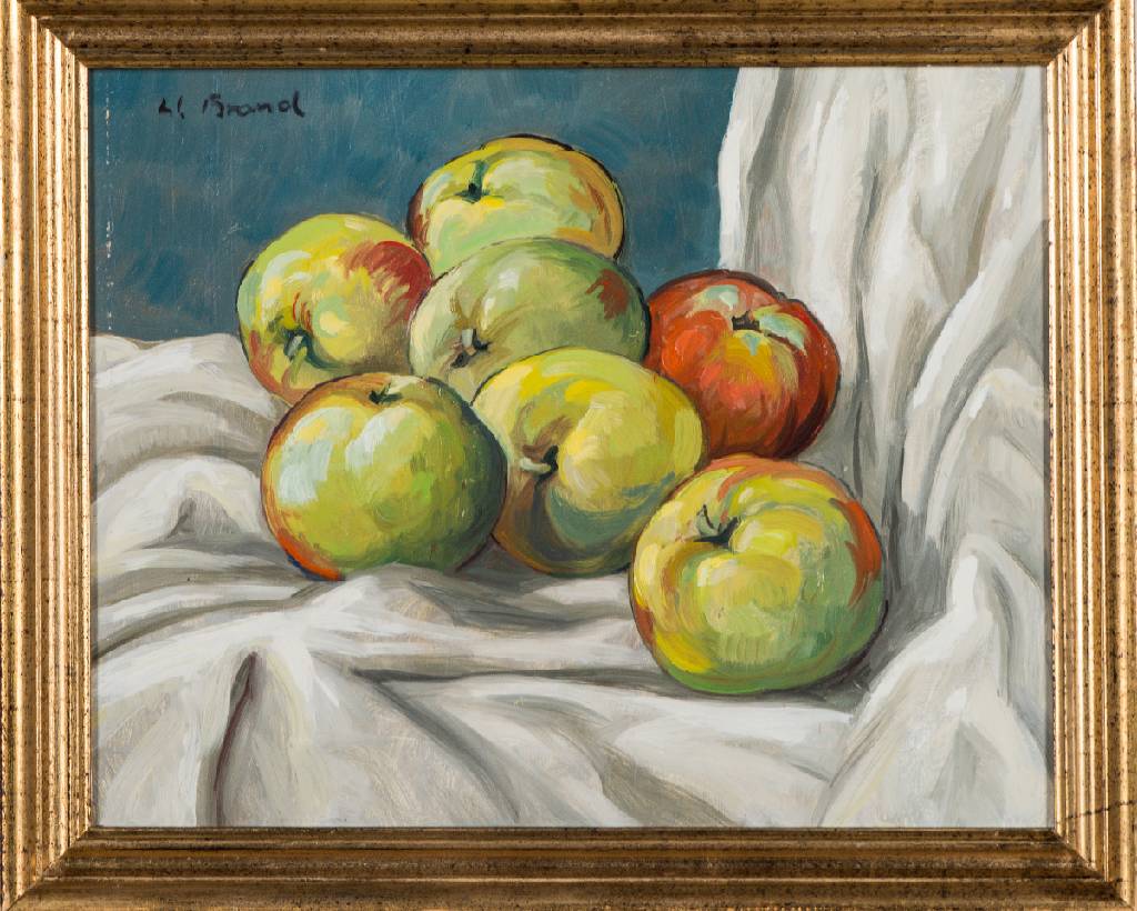 Werner Brand, geb. 1933 Löbau, Äpfel, Öl/Hartfaser, sign., 24x30 cm, Rahmen