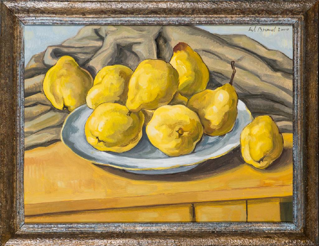 Werner Brand, geb. 1933 Löbau, Quitten, Öl/Hartfaser, sign., dat. 2004, 30x40 cm, Rahmen