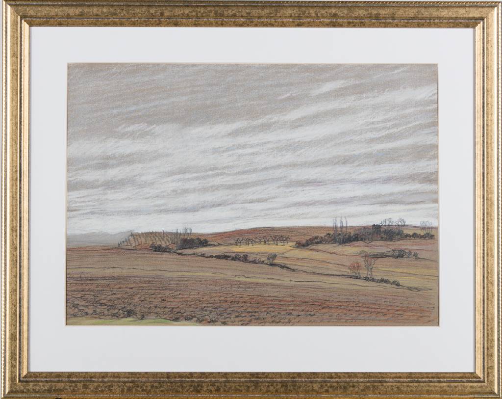 Werner Brand, geb. 1933 Löbau, Von Herxheim Richtung Insheim, Pastell, sign., PP- Ausschnitt 30,5x43,5 cm, unter Glas gerahmt, gesamt 47x59 cm