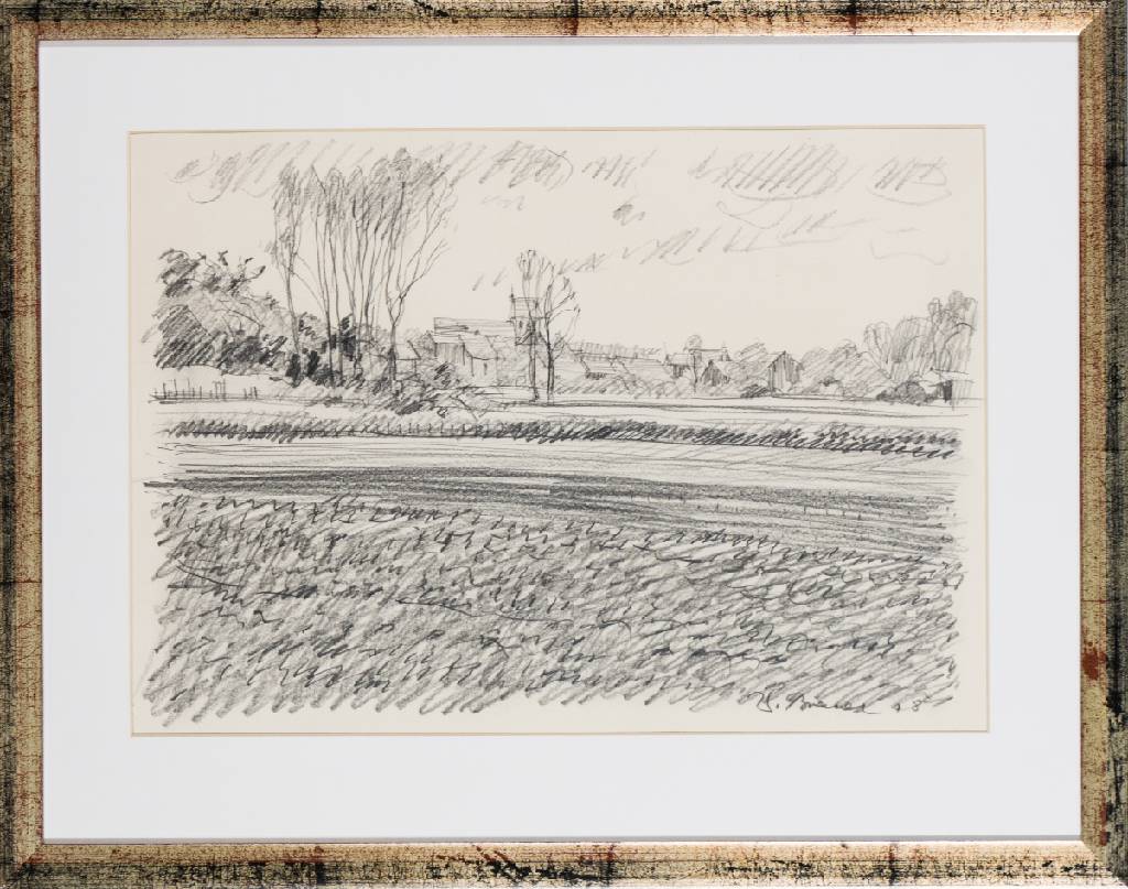 Werner Brand, geb. 1933 Löbau, Bei Rohrbach, Bleistift-Zeichnung, sign., dat. 1978, PP- Ausschnitt 30,5x43,5 cm, unter Glas gerahmt, gesamt 46x58 cm