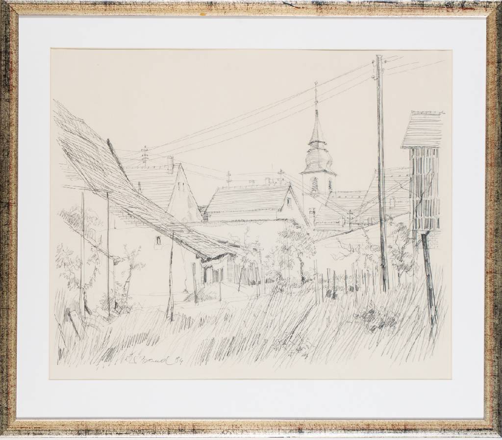 Detail b: Werner Brand, geb. 1933 Löbau, Zeichnung, Konvolut aus 3 Zeichnungen: St. Josefs Kirche, 1984, ca. 46x55 cm, Evangelische Kirche, 1984, ca. 49x39,5 ...
