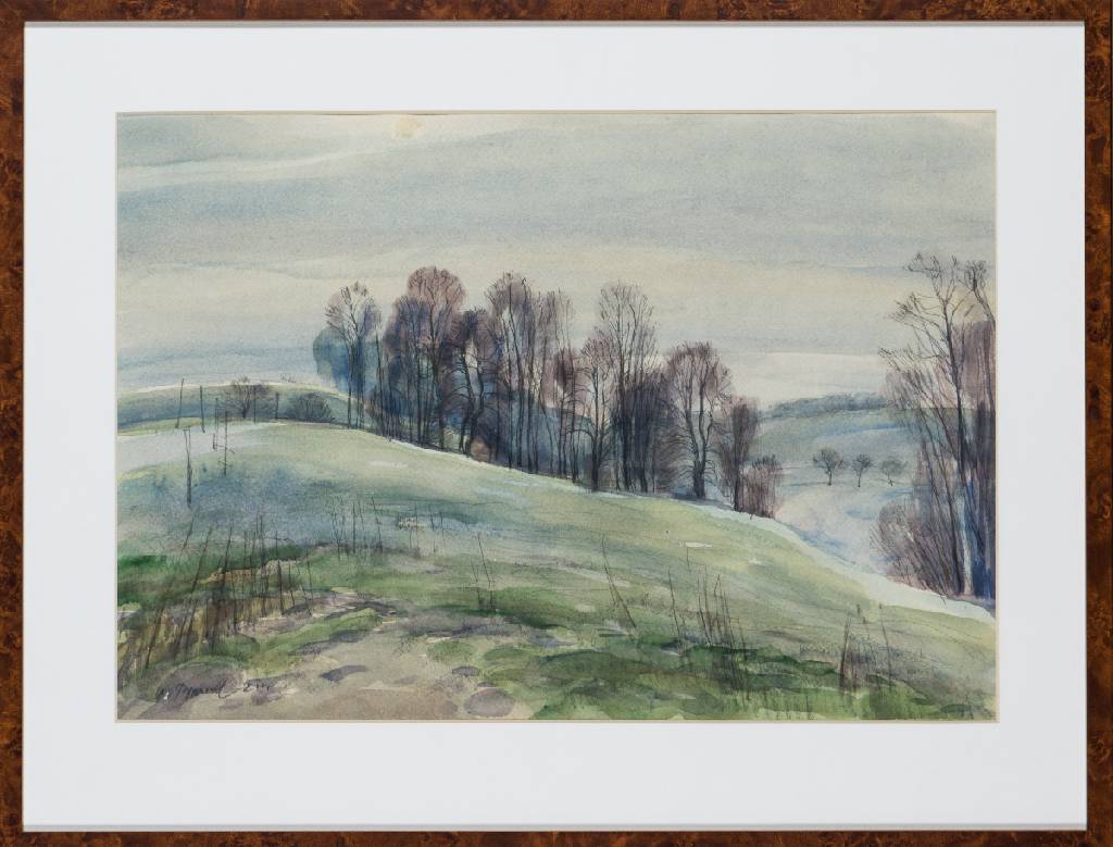 Werner Brand, geb. 1933 Löbau, Bäume am Hang, Ostdeutschland/Sachsen, Aquarell/Papier, sign., dat. 2006, PP-Ausschnitt 30,5x45 cm, unter Glas ...
