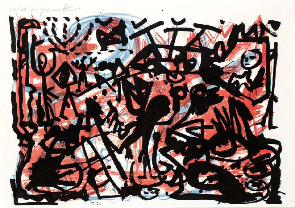 A.R. Penck, 1939-2017, Farbserigraphie aus der Mappe Lusanne, handsign., num. 26/70, Blattgr. 100x70 cm