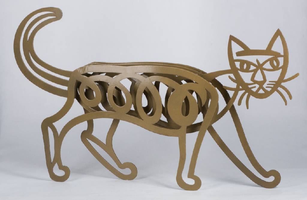 David Gerstein, geb. 1944, Katze, Metallskulptur, sign., num. 11/295, ca. 50x80x9 cm