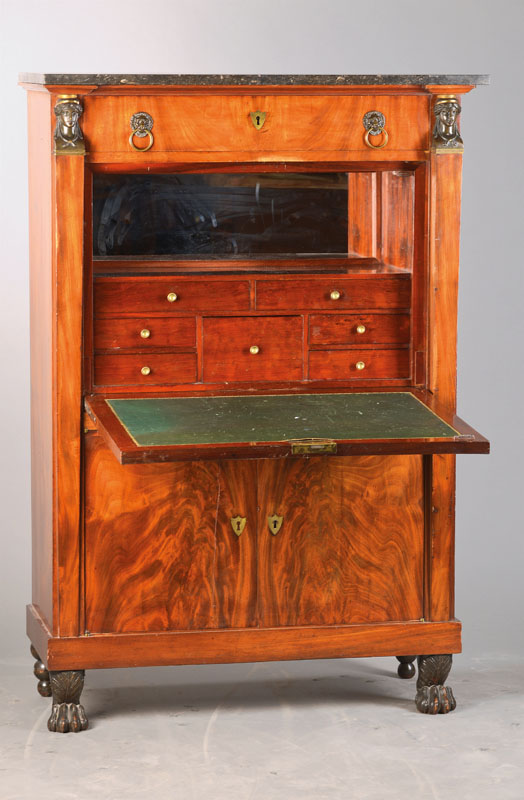 Prunkvoller Standsekretär, Frankreich, Nähe zu Francois-Honore-Georges Jacob-Desmalter, 1.H.19.Jh, Mahagoni- u. Pyramidenmahagonifurnier auf ...