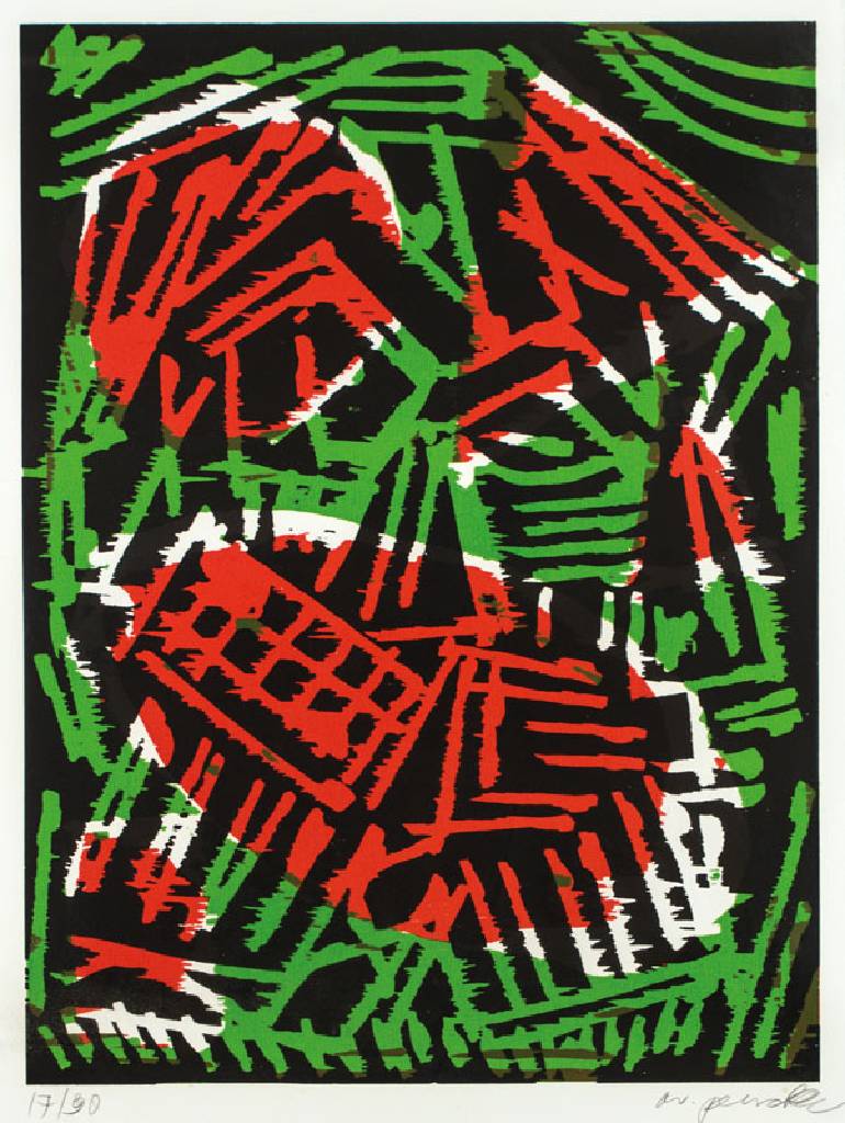 A.R. Penck, 1939-2017, Jäger (Motiv 4), Holzschnitt, aus 1990, handsign., num. 17/30, Blattgr. 80x60 cm, unter Glas gerahmt, gesamt 98x76,5 cm