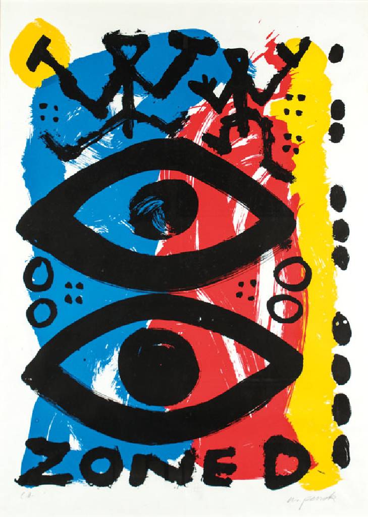 A.R. Penck, 1939-2017, Zone D, 1989, Farbserigraphie, handsign., bezeichnet e.a., Auflage 12 Exemplare, Blattgr. 124x88 cm, unter Glas gerahmt