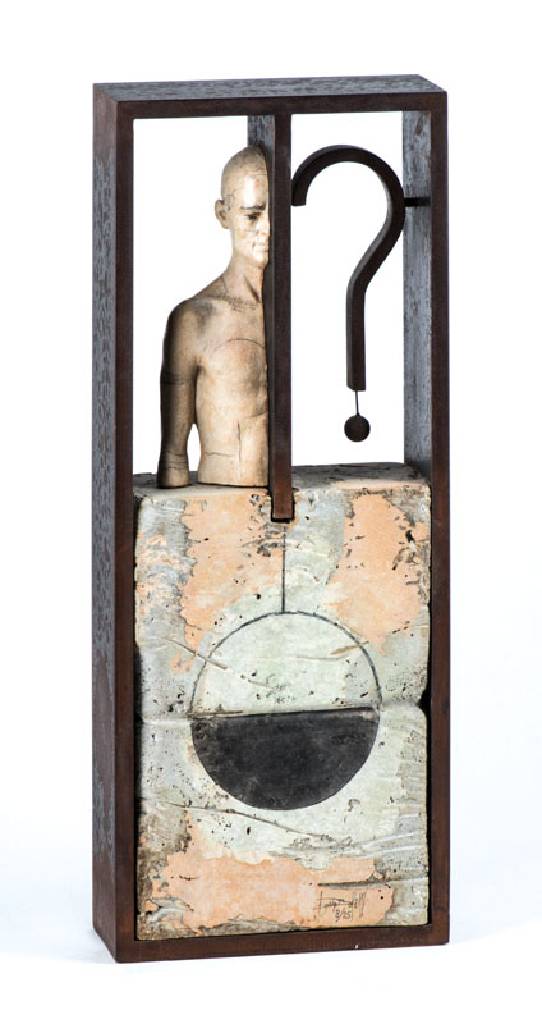 Josep Bofill, geb. 1942, Interrogant, Skulptur aus Gips, Eisen, Bronze, Schiefer, sign., num. 8/25, ca. 44x18x7 cm