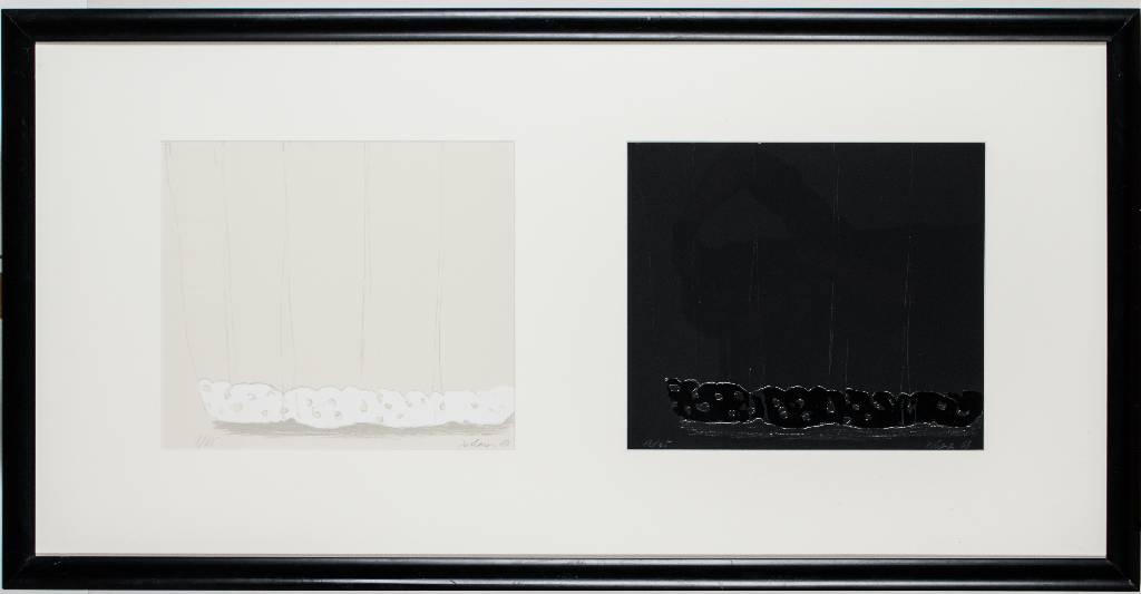 unbekannter Künstler, Arrangement aus 2 Serigraphien, je handsign., num. 12/65 bzw. 8/65, je ca. 33,5x39 cm, gemeinsam unter Glas gerahmt, gesamt ...