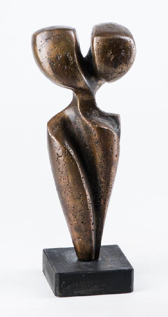 Rudolf Scheurer, geb. 1931, Bronze-Skulptur auf schwarzem Holzsockel, sign., dat. 79, ca. 37x14x10 cm