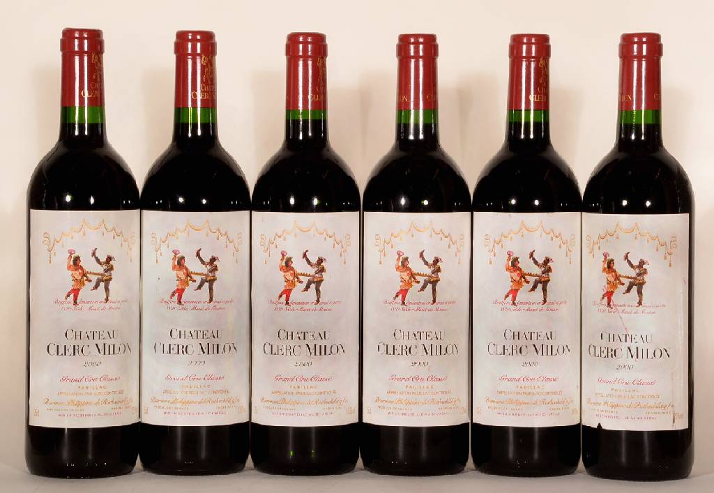 6 Flaschen 2000er Chateau Clerc Milon, Pauillac, Grand Cru Classé, je ca. 75 cl, 12,5% Vol., Füllstände: je ca. into neck, unverkostet, Etiketten ...