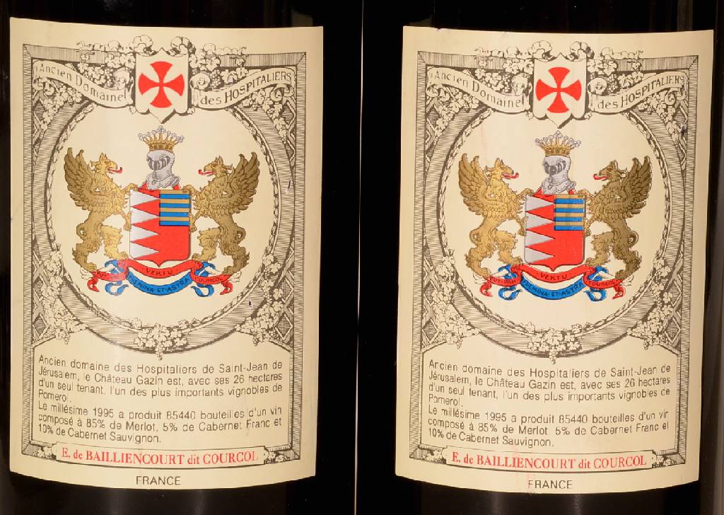 Detail b: 5 Flaschen 1995 Chateau Ganzin, Pomerol, je ca. 75 cl, 13 % Vol., unverkostet,Füllstände: je ca. into neck, Kapseln teilweise l. berieben sons sehr ...