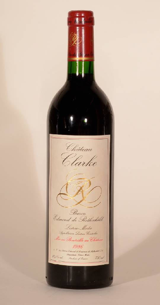 5 Flaschen 1986 Chateau Clarke, Baron Edmond de Rothschild, Listrac-Medoc, je ca. 75 cl, 12,5 % Vol., Füllstände: je ca. into neck, unverkostet, ...