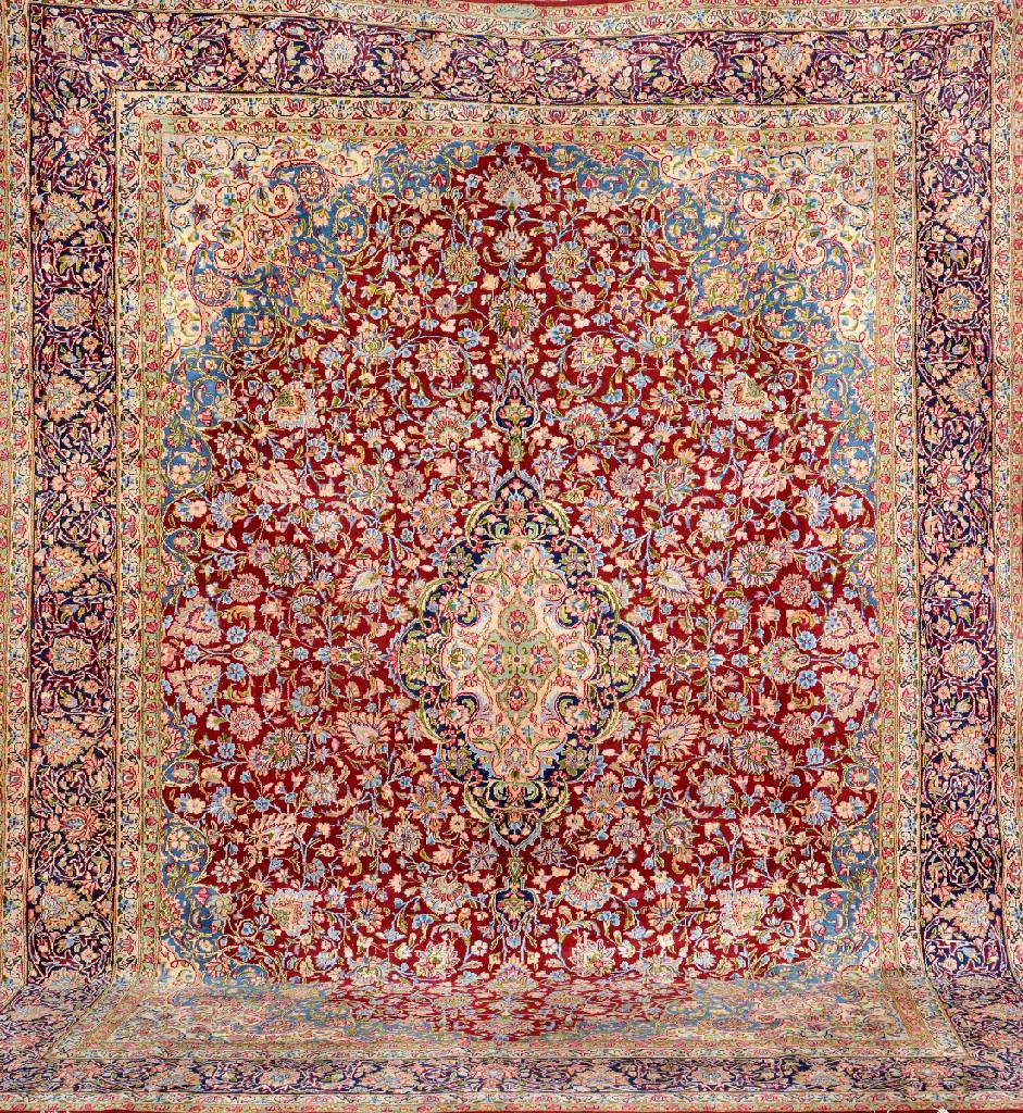 Kerman-Lawer "Rashid Farokhi" alt (Signiert), Persien, ca. 60 Jahre alt, Wolle auf Baumwolle, ca. 391 x 300 cm, EHZ: 2-3, dekorativ, gute ...