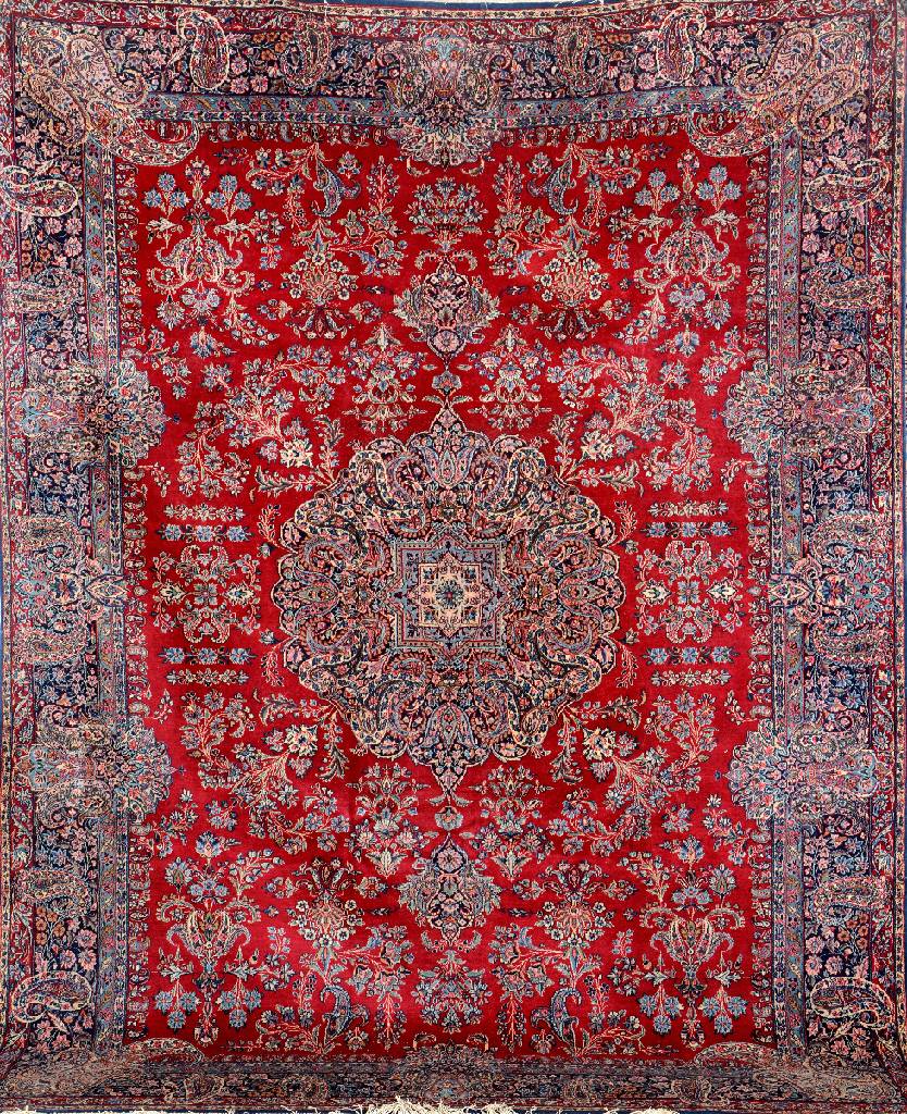 Feiner Kerman alt, Persien, um 1940, Korkwolle, ca. 335 x 251 cm, hochwertige Qualität, edel und dekorativ, EHZ: 2, mit Boteh Motiven
