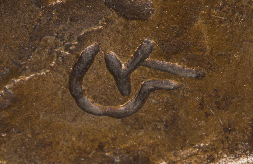 Detail c: Georg Kolbe, 1877-1947, Schreitendes Mädchen, Bronzeskulptur, 1925, monogr. "GK", mit Gießerstempel H.Noack Berlin, H. ca. 107,5 cm, Es ...