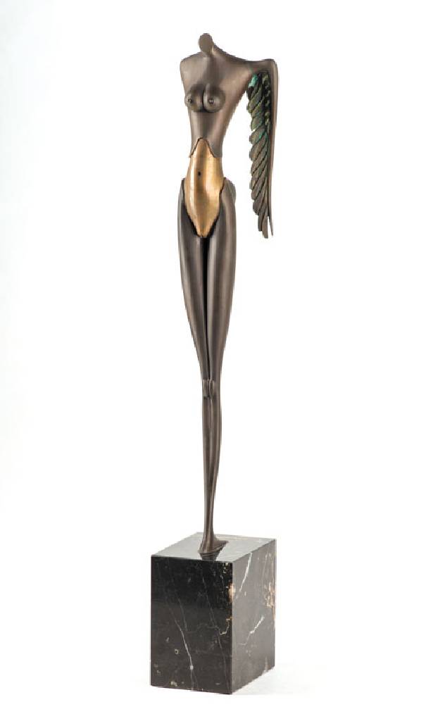 Paul Wunderlich, 1927-2010, Kleine Nike, Bronzeskulptur auf schwarzem Marmorsockel, sign., num. 480/1000, Gießerstempel Cerapersa Venturi, H. 47 cm, ...
