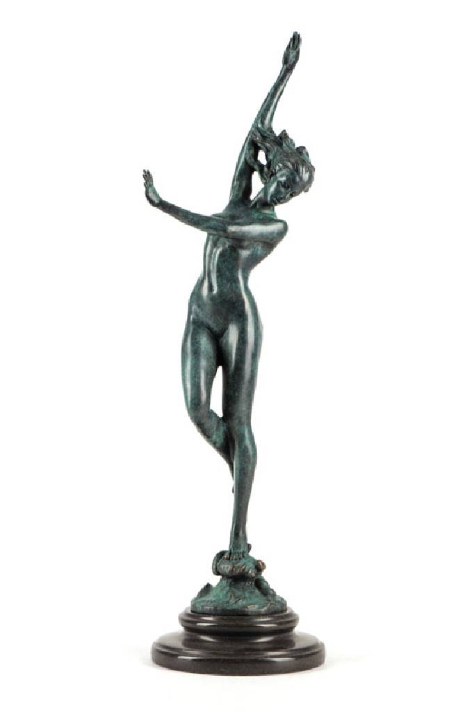 Harriet Whitney Frishmuth, 1880-1980, Crest of the Wave, Bronzeskulptur auf Steinsockel, grün-braune Patina, sign., H. 47 cm