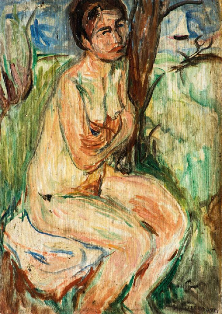 Hans Purrmann, 1880-1966, sitzender Akt, 1919, Öl/Holz, signiert re unten "H. Purrmann", Platte 21,3x15 cm, unter Glas gerahmt, gesamt ...